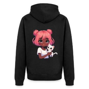 Anime African American Afro Anime Merch Stuff - Unisex Premium Organic Zip Hoodie - black - Back - Nico (187cm)