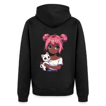 Anime African American Afro Anime Merch Stuff - Unisex Premium Organic Zip Hoodie - black - Back - Nico (187cm)