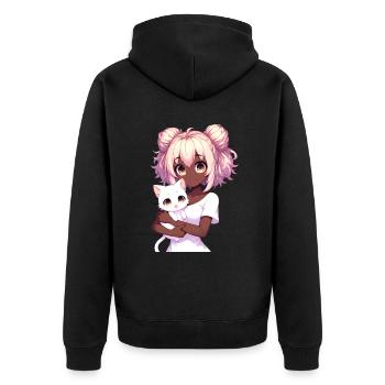 Anime African American Afro Anime Merch Stuff - Unisex Premium Organic Zip Hoodie - black - Back - Nico (187cm)