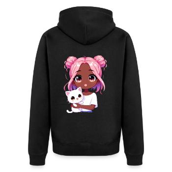 Anime African American Afro Anime Merch Stuff - Unisex Premium Organic Zip Hoodie - black - Back - Nico (187cm)