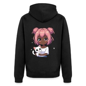 Anime African American Afro Anime Merch Stuff - Unisex Premium Organic Zip Hoodie - black - Back - Nico (187cm)
