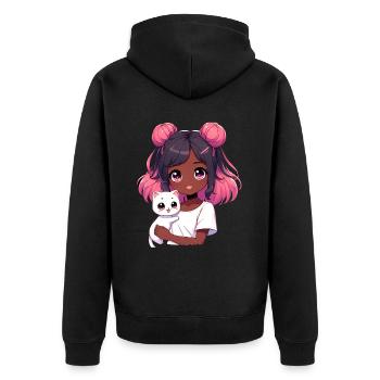 Anime African American Afro Anime Merch Stuff - Unisex Premium Organic Zip Hoodie - black - Back - Nico (187cm)