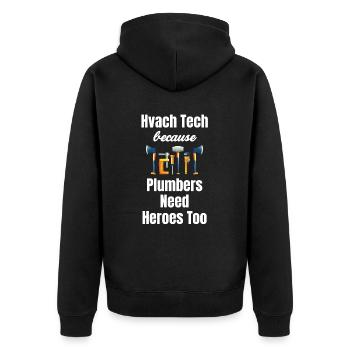 Hlk-techniker, Weil Klempner Auch Helden - Unisex Premium Bio Zip Hoodie - Schwarz - Hinten - Nico (187cm)