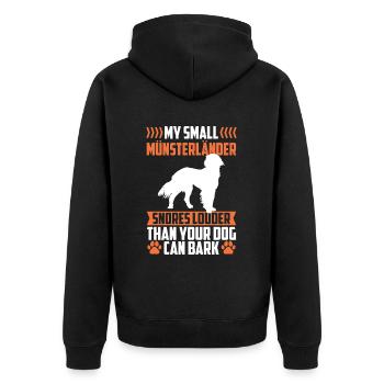 Kleiner Münsterländer schnarcht lauter - Unisex Premium Bio Zip Hoodie - Schwarz - Hinten - Nico (187cm)