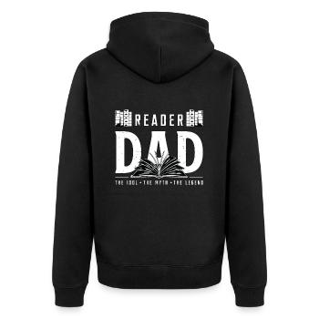 Reader Dad The Idol The Myth The Legend Bookworm - Unisex Premium Organic Zip Hoodie - black - Back - Nico (187cm)