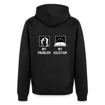 Reader My Problem My Solution Pictogram Dad Mom - Unisex Premium Organic Zip Hoodie - black - Back - Nico (187cm)
