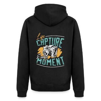 Photographer Life Capture Every Moment Photography - Unisex Premium Bio Zip Hoodie - Schwarz - Hinten - Nico (187cm)