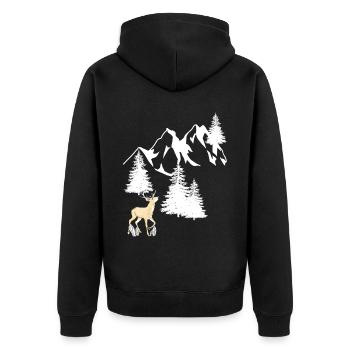 Mountains Peaks Spruce Navel Tree Deer Nature - Unisex Premium Organic Zip Hoodie - black - Back - Nico (187cm)