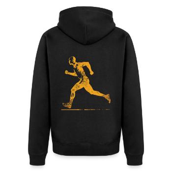 Laufdesign Für Läufer Beim Marathon - Unisex Premium Bio Zip Hoodie - Schwarz - Hinten - Nico (187cm)