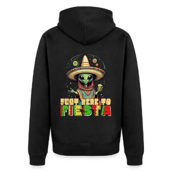 Funny Fiesta Saying to Party Here - Unisex Premium Organic Zip Hoodie - black - Back - Nico (187cm)