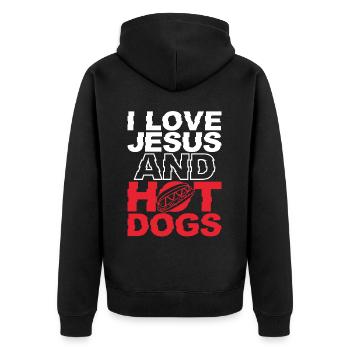Hot Dog Adult Jesus Faith - Unisex Premium Organic Zip Hoodie - black - Back - Nico (187cm)