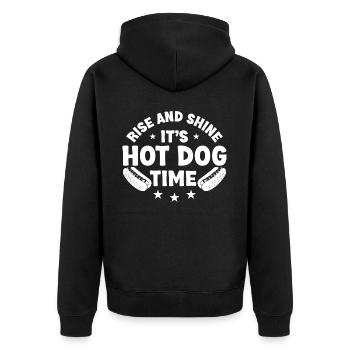 Hot Dog Adult Rise And Shine It's - Unisex Premium Bio Zip Hoodie - Schwarz - Hinten - Nico (187cm)