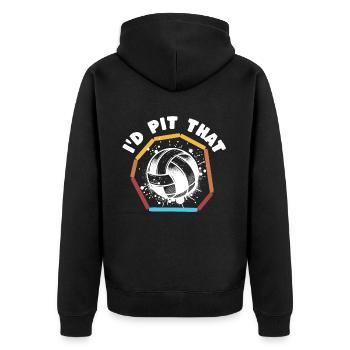 Gaga Ball Sprüche - Unisex Premium Bio Zip Hoodie - Schwarz - Hinten - Nico (187cm)