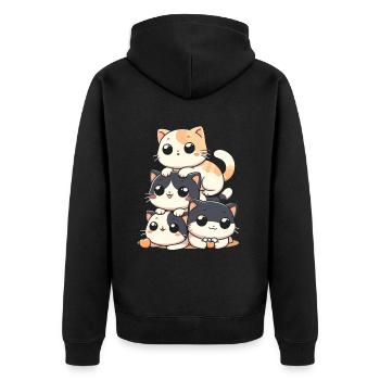 Stapel Von Kitty Cats Stapel Kawaii Meowtain Anime - Unisex Premium Bio Zip Hoodie - Schwarz - Hinten - Nico (187cm)