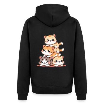 Stapel Von Kitty Cats Stapel Kawaii Meowtain Anime - Unisex Premium Bio Zip Hoodie - Schwarz - Hinten - Nico (187cm)