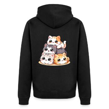 Stapel Von Kitty Cats Stapel Kawaii Meowtain Anime - Unisex Premium Bio Zip Hoodie - Schwarz - Hinten - Nico (187cm)