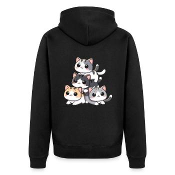Stapel Von Kitty Cats Stapel Kawaii Meowtain Anime - Unisex Premium Bio Zip Hoodie - Schwarz - Hinten - Nico (187cm)
