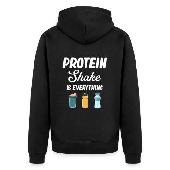 Protein-shake Ist Alles, Cardio-training, - Unisex Premium Bio Zip Hoodie - Schwarz - Hinten - Nico (187cm)