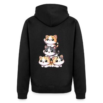 Stapel Von Kitty Cats Stapel Kawaii Meowtain Anime - Unisex Premium Bio Zip Hoodie - Schwarz - Hinten - Nico (187cm)