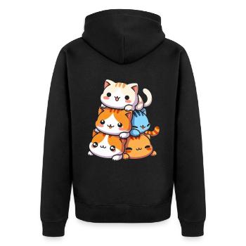 Stapel Von Kitty Cats Stapel Kawaii Meowtain Anime - Unisex Premium Bio Zip Hoodie - Schwarz - Hinten - Nico (187cm)