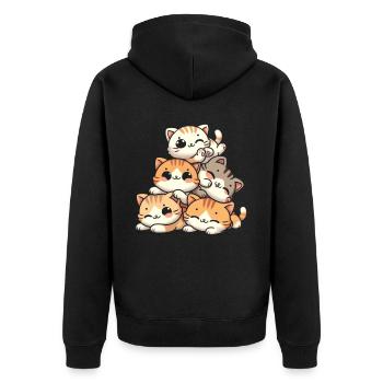 Stapel Von Kitty Cats Stapel Kawaii Meowtain Anime - Unisex Premium Bio Zip Hoodie - Schwarz - Hinten - Nico (187cm)
