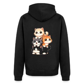 Stapel Von Kitty Cats Stapel Kawaii Meowtain Anime - Unisex Premium Bio Zip Hoodie - Schwarz - Hinten - Nico (187cm)