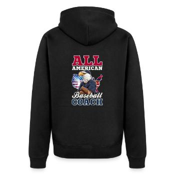 4. Juli Baseballtrainer All American Coach - Unisex Premium Bio Zip Hoodie - Schwarz - Hinten - Nico (187cm)