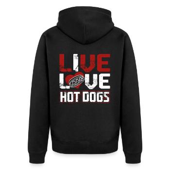 Hot Dog Adult Live Love Hot Dogs - Unisex Premium Organic Zip Hoodie - black - Back - Nico (187cm)