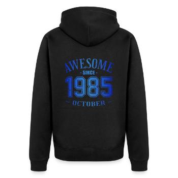October 1985 - Geburtstag im Oktober Awesome - Unisex Premium Bio Zip Hoodie - Schwarz - Hinten - Nico (187cm)