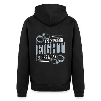 Ich bin acht Stunden am Tag im Gefängnis Korrekturen - Unisex Premium Bio Zip Hoodie - Schwarz - Hinten - Nico (187cm)