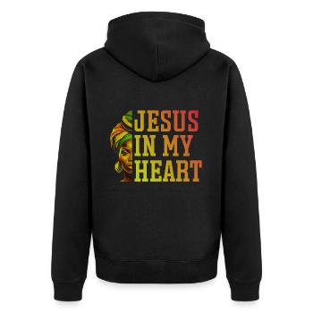 Afroamerikaner Christus Jesus Schwarze Frauen - Unisex Premium Bio Zip Hoodie - Schwarz - Hinten - Nico (187cm)