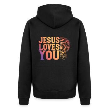 African American Christ Jesus Black Women - Unisex Premium Organic Zip Hoodie - black - Back - Nico (187cm)