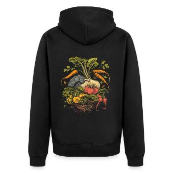 Permakultur Lebensmittel Compost - Unisex Premium Bio Zip Hoodie - Schwarz - Hinten - Nico (187cm)