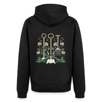 Permakultur Lebensmittel Compost - Unisex Premium Bio Zip Hoodie - Schwarz - Hinten - Nico (187cm)