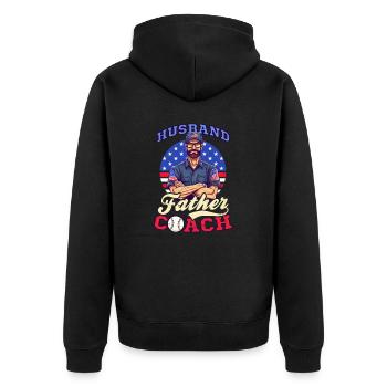 4. Juli Baseballtrainer Ehemann Vater Trainer - Unisex Premium Bio Zip Hoodie - Schwarz - Hinten - Nico (187cm)