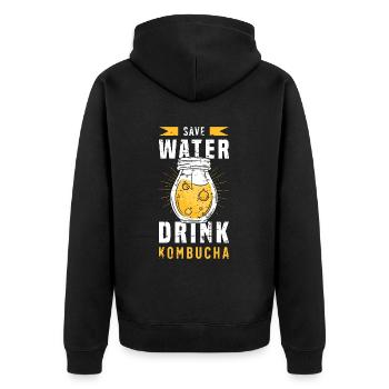Kombucha Save Water Drink Manchurian Mushroom - Unisex Premium Bio Zip Hoodie - Schwarz - Hinten - Nico (187cm)