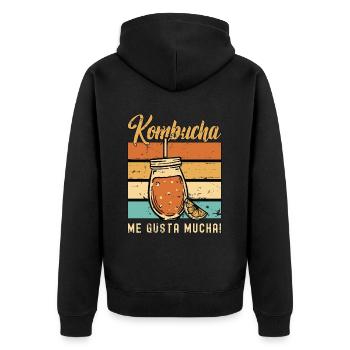 Kombucha Me Gusta Mucha Loves Fermented Drinks - Unisex Premium Bio Zip Hoodie - Schwarz - Hinten - Nico (187cm)