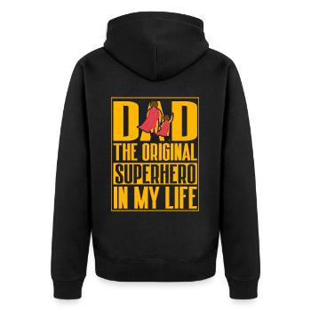Papa Der ursprüngliche Superheld in meinem Leben - Unisex Premium Bio Zip Hoodie - Schwarz - Hinten - Nico (187cm)