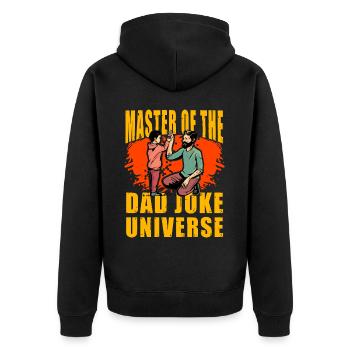 Meister des Dad-Joke-Universums - Unisex Premium Bio Zip Hoodie - Schwarz - Hinten - Nico (187cm)