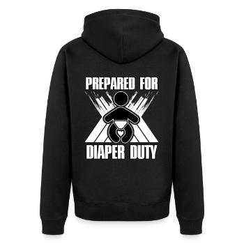 Vorbereitet für den Windeldienst - Unisex Premium Bio Zip Hoodie - Schwarz - Hinten - Nico (187cm)