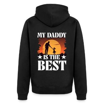 Mein Papa ist der Beste - Unisex Premium Bio Zip Hoodie - Schwarz - Hinten - Nico (187cm)