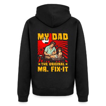 Mein Vater, der ursprüngliche Mr. Fix-it - Unisex Premium Bio Zip Hoodie - Schwarz - Hinten - Nico (187cm)