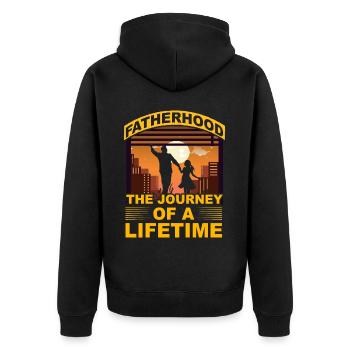 Fatherfood die Reise Ihres Lebens - Unisex Premium Bio Zip Hoodie - Schwarz - Hinten - Nico (187cm)