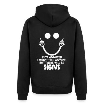 Middle Finger Misanthrope Sarcasm - Unisex Premium Bio Zip Hoodie - Schwarz - Hinten - Nico (187cm)