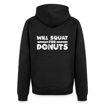 Witzige Inspiration für Donut-Kniebeugen im - Unisex Premium Bio Zip Hoodie - Schwarz - Hinten - Nico (187cm)