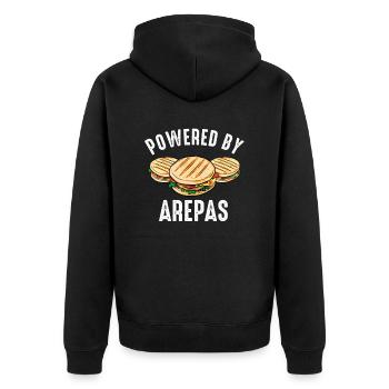 powered by arepas venezuela colombian arepa - Unisex Premium Bio Zip Hoodie - Schwarz - Hinten - Nico (187cm)
