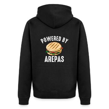 powered by arepas venezuela colombian arepa - Unisex Premium Bio Zip Hoodie - Schwarz - Hinten - Nico (187cm)