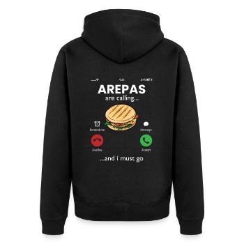 arepas are calling, venezuela colombian arepa - Unisex Premium Bio Zip Hoodie - Schwarz - Hinten - Nico (187cm)