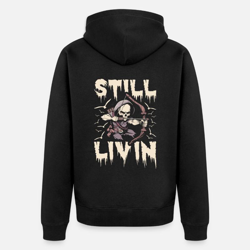 Bogenjagd Bogenjäger Skelett - Unisex Premium Bio Zip Hoodie - Schwarz