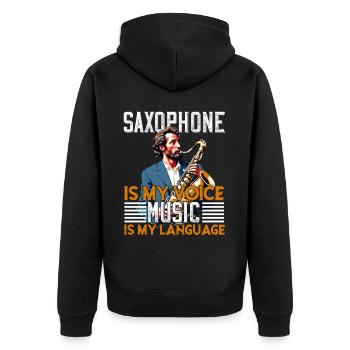 Funny Saxophone Design for Jazz Music Lovers - Unisex Premium Organic Zip Hoodie - black - Back - Nico (187cm)